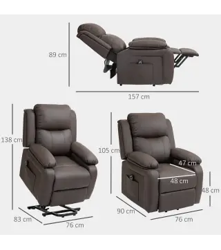 Sillón Relax Levanta Personas Sillón Elevador con Control Remoto Reclinación 160° Reposapiés 76x90x105cm Marrón