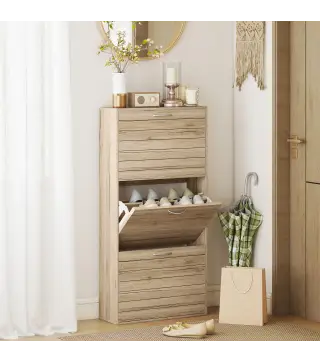 Zapatero Estrecho con 3 Puertas Abatibles Zapatero Entrada Recibidor Estantes Ajustables para 12 Pares de Zapatos Roble