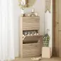 Zapatero Estrecho con 3 Puertas Abatibles Zapatero Entrada Recibidor Estantes Ajustables para 12 Pares de Zapatos Roble