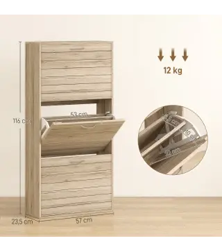 Zapatero Estrecho con 3 Puertas Abatibles Zapatero Entrada Recibidor Estantes Ajustables para 12 Pares de Zapatos Roble