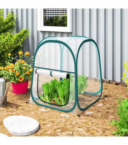 Mini Invernadero Plegable Pop-up Invernadero de Exterior con Puerta Enrollable y Cubierta Transparente