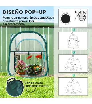 Mini Invernadero Plegable Pop-up Invernadero de Exterior con Puerta Enrollable y Cubierta Transparente