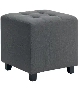 Reposapiés de Salón Taburete Bajo Tapizado en Lino con Bolsillo Lateral y Tapa con Botones Acolchados Gris