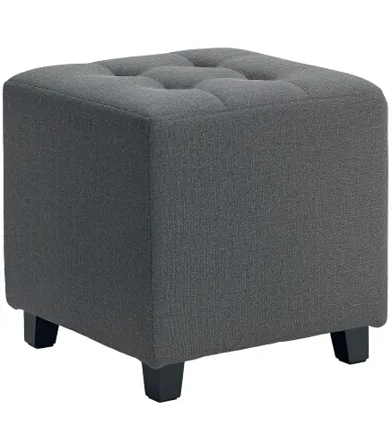 Reposapiés de Salón Taburete Bajo Tapizado en Lino con Bolsillo Lateral y Tapa con Botones Acolchados Gris