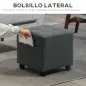 Reposapiés de Salón Taburete Bajo Tapizado en Lino con Bolsillo Lateral y Tapa con Botones Acolchados Gris