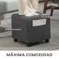Reposapiés de Salón Taburete Bajo Tapizado en Lino con Bolsillo Lateral y Tapa con Botones Acolchados Gris