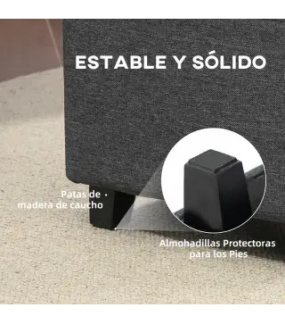 Reposapiés de Salón Taburete Bajo Tapizado en Lino con Bolsillo Lateral y Tapa con Botones Acolchados Gris