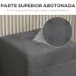 Reposapiés de Salón Taburete Bajo Tapizado en Lino con Bolsillo Lateral y Tapa con Botones Acolchados Gris
