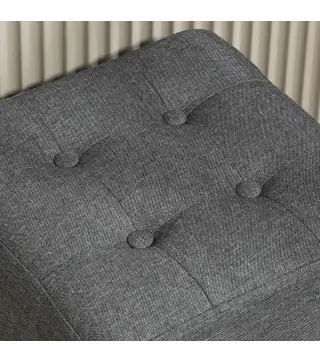 Reposapiés de Salón Taburete Bajo Tapizado en Lino con Bolsillo Lateral y Tapa con Botones Acolchados Gris
