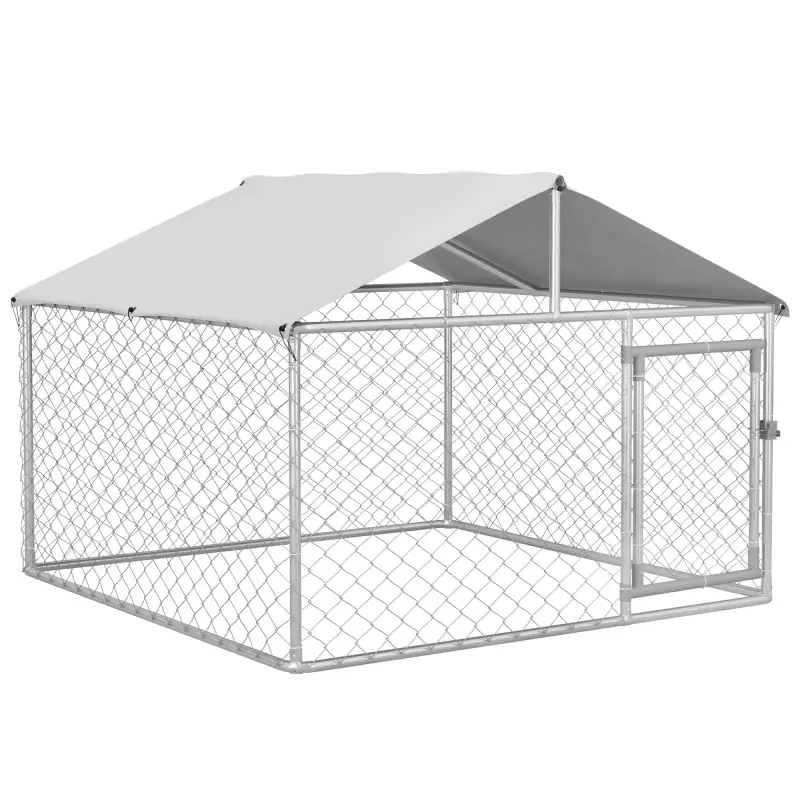 Jaula de Exterior para Perros Medianos con Cerradura Marco de Acero Toldo Impermeable y Anti-UV 200x200x150 cm Plata