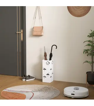Paragüero de Acero con Bandeja Recoge Gotas Ganchos para Paraguas Plegables y Diseño Decorativo 15,5x15,5x41 cm Blanco