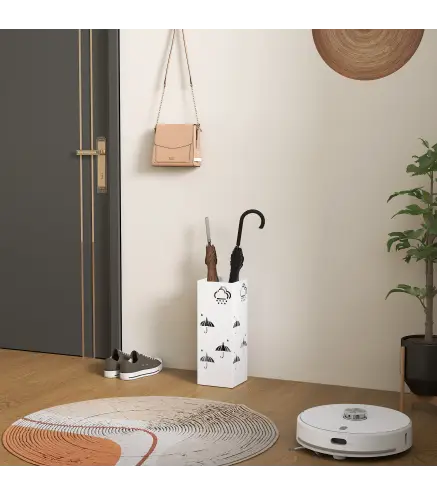 Paragüero de Acero con Bandeja Recoge Gotas Ganchos para Paraguas Plegables y Diseño Decorativo 15,5x15,5x41 cm Blanco