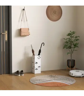Paragüero de Acero con Bandeja Recoge Gotas Ganchos para Paraguas Plegables y Diseño Decorativo 15,5x15,5x41 cm Blanco
