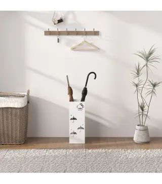 Paragüero de Acero con Bandeja Recoge Gotas Ganchos para Paraguas Plegables y Diseño Decorativo 15,5x15,5x41 cm Blanco