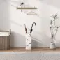 Paragüero de Acero con Bandeja Recoge Gotas Ganchos para Paraguas Plegables y Diseño Decorativo 15,5x15,5x41 cm Blanco