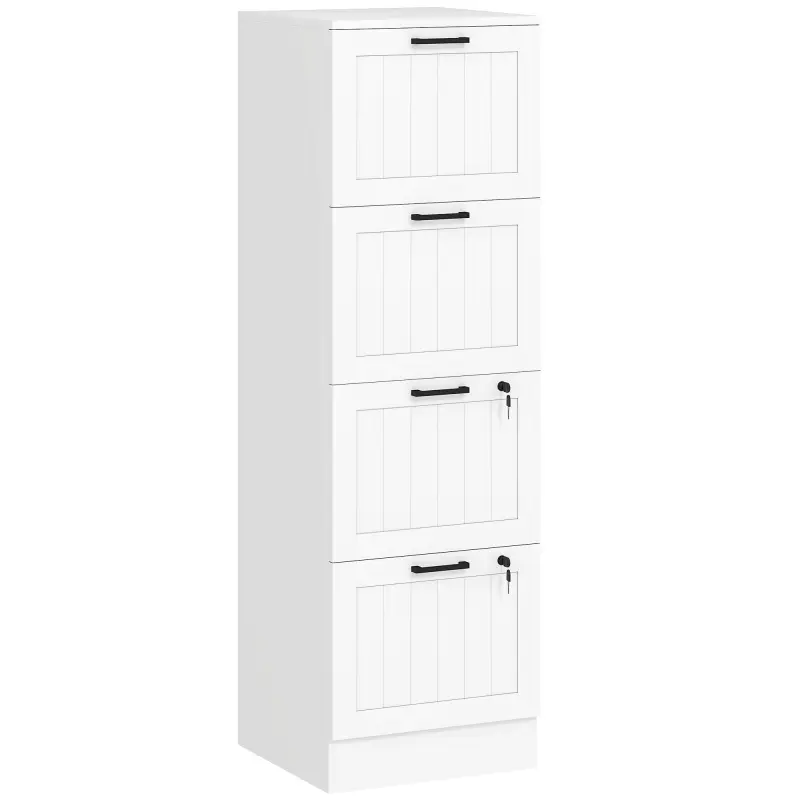 Mueble Archivador con 4 Cajones Cerraduras Carpetas A4 y Carta 40x40x131 cm Blanco Mueble Archivador con 4 Cajones Cerraduras Carpetas A4 y Carta 40x40x131 cm Blanco