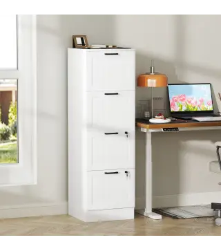 Mueble Archivador con 4 Cajones Cerraduras Carpetas A4 y Carta 40x40x131 cm Blanco