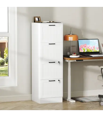 Mueble Archivador con 4 Cajones Cerraduras Carpetas A4 y Carta 40x40x131 cm Blanco