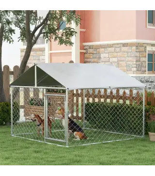 Jaula de Exterior para Perros Medianos con Cerradura Marco de Acero Toldo Impermeable y Anti-UV 200x200x150 cm Plata