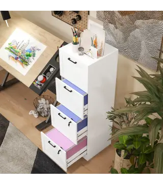 Mueble Archivador con 4 Cajones Cerraduras Carpetas A4 y Carta 40x40x131 cm Blanco