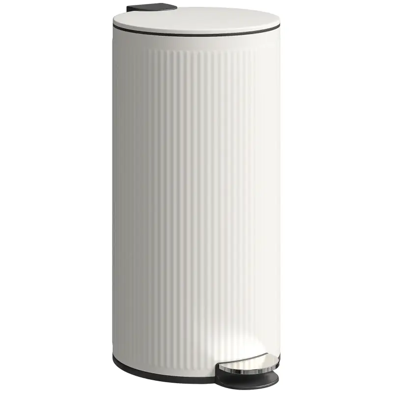 Cubo de Basura Cocina 30L con Pedal Tapa de Cierre Suave y Cubo Extraíble para Dormitorio Oficina Estudio Salón Crema