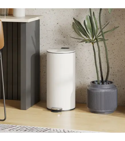 Cubo de Basura Cocina 30L con Pedal Tapa de Cierre Suave y Cubo Extraíble para Dormitorio Oficina Estudio Salón Crema