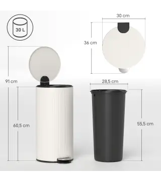 Cubo de Basura Cocina 30L con Pedal Tapa de Cierre Suave y Cubo Extraíble para Dormitorio Oficina Estudio Salón Crema