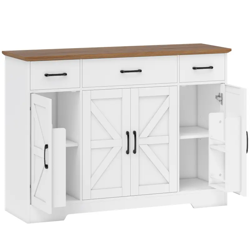Aparador de Cocina Rústico 4 Estantes de Puerta Estantes Ajustables 3 Cajones 120x38x87 cm Blanco y Nogal Aparador de Cocina Rústico 4 Estantes de Puerta Estantes Ajustables 3 Cajones 120x38x87 cm Blanco y Nogal