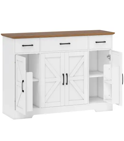 Aparador de Cocina Rústico 4 Estantes de Puerta Estantes Ajustables 3 Cajones 120x38x87 cm Blanco y Nogal