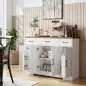 Aparador de Cocina Rústico 4 Estantes de Puerta Estantes Ajustables 3 Cajones 120x38x87 cm Blanco y Nogal Aparador de Cocina Rústico 4 Estantes de Puerta Estantes Ajustables 3 Cajones 120x38x87 cm Blanco y Nogal