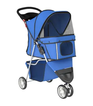 Carrito para Perros Pequeños con Cesta de Almacenaje Ventanas de Malla y Cinturón de Seguridad 77x44x102 cm Azul