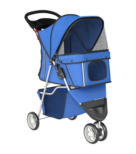 Carrito para Perros Pequeños con Cesta de Almacenaje Ventanas de Malla y Cinturón de Seguridad 77x44x102 cm Azul
