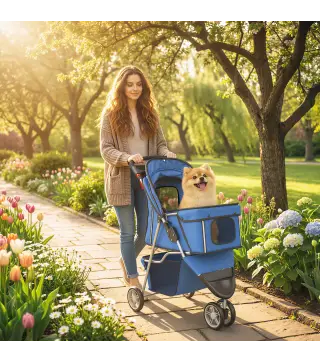 Carrito para Perros Pequeños con Cesta de Almacenaje Ventanas de Malla y Cinturón de Seguridad 77x44x102 cm Azul