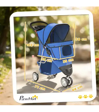 Carrito para Perros Pequeños con Cesta de Almacenaje Ventanas de Malla y Cinturón de Seguridad 77x44x102 cm Azul