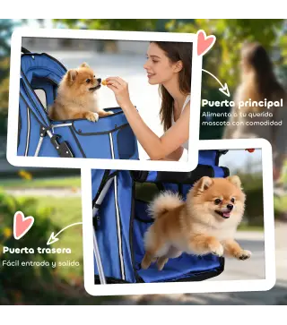 Carrito para Perros Pequeños con Cesta de Almacenaje Ventanas de Malla y Cinturón de Seguridad 77x44x102 cm Azul