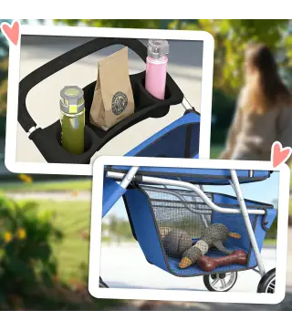 Carrito para Perros Pequeños con Cesta de Almacenaje Ventanas de Malla y Cinturón de Seguridad 77x44x102 cm Azul
