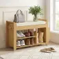 Banco Zapatero con Asiento Acolchado Almacenamiento Lateral Estante para Botas Marco de Bambú 80x30x50 cm Natural