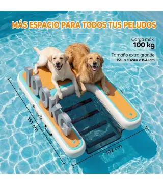 Rampa de Agua Hinchable para Perros para Piscina Barcos Lagos 151x102 cm con Superficie Antideslizante de EVA