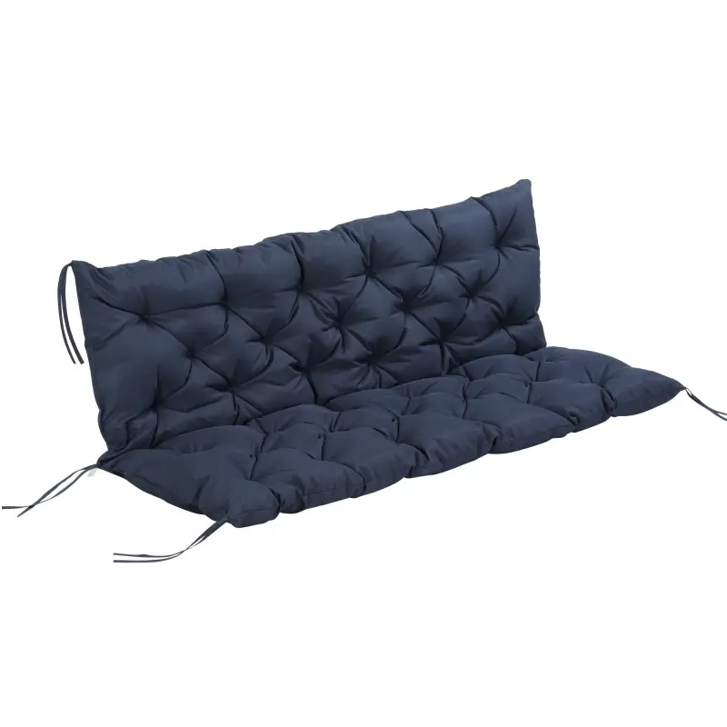 Colchón de Banco de 3 Plazas 150x98x8 cm con 6 Cordones de Fijación para Jardín Terraza Balcón Exterior Azul