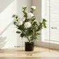 Planta Artificial de Camelia 65cm Árbol Artificial en Maceta con Flores de Seda Realistas 116 Hojas Efecto Musgo Blanco