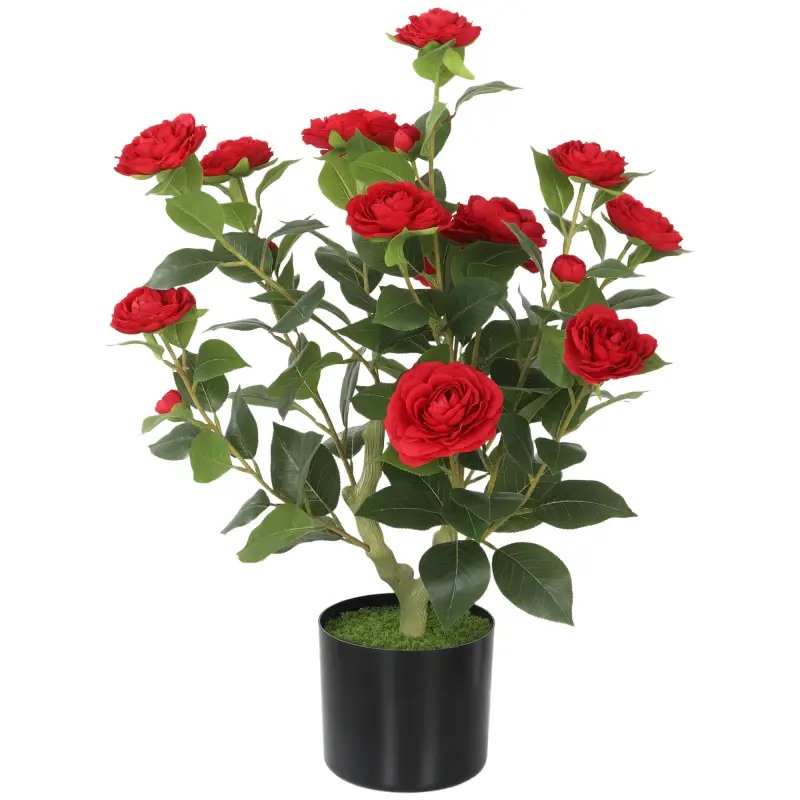 Planta Artificial de Camelia 65 cm Árbol Artificial en Maceta con Flores de Seda Realistas 116 Hojas Efecto Musgo Rojo Planta Artificial de Camelia 65 cm Árbol Artificial en Maceta con Flores de Seda Realistas 116 Hojas Efecto Musgo Rojo