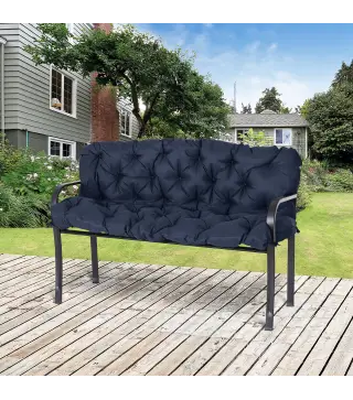 Colchón de Banco de 3 Plazas 150x98x8 cm con 6 Cordones de Fijación para Jardín Terraza Balcón Exterior Azul