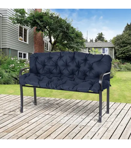 Colchón de Banco de 3 Plazas 150x98x8 cm con 6 Cordones de Fijación para Jardín Terraza Balcón Exterior Azul