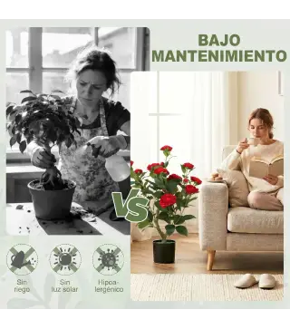 Planta Artificial de Camelia 65 cm Árbol Artificial en Maceta con Flores de Seda Realistas 116 Hojas Efecto Musgo Rojo