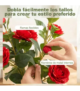 Planta Artificial de Camelia 65 cm Árbol Artificial en Maceta con Flores de Seda Realistas 116 Hojas Efecto Musgo Rojo