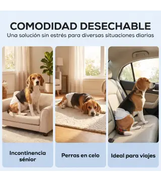 Pañales Desechables para Perros Machos 48 Unidades Súper Absorbentes Antifugas para Cachorros Talla M
