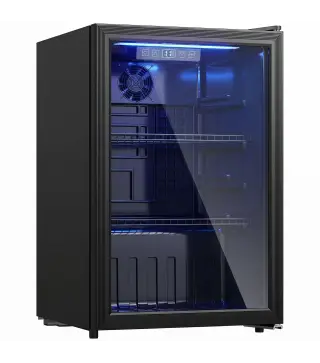Frigorífico de Bebidas 70 L con Puerta de Vidrio Doble Iluminación LED 2 Estantes Ajustables para 70 Latas