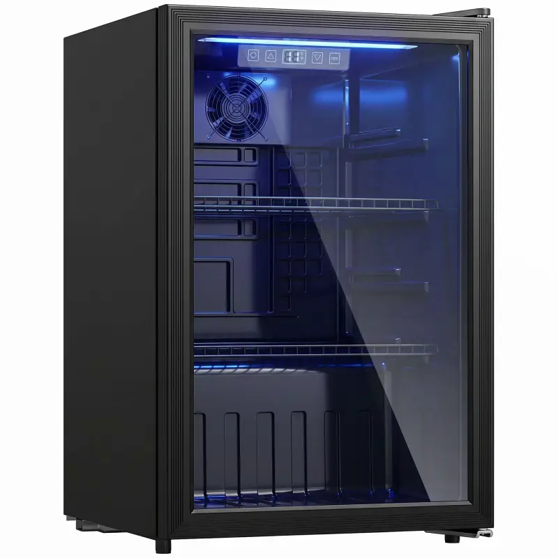 Frigorífico de Bebidas 70 L con Puerta de Vidrio Doble Iluminación LED 2 Estantes Ajustables para 70 Latas Frigorífico de Bebidas 70 L con Puerta de Vidrio Doble Iluminación LED 2 Estantes Ajustables para 70 Latas