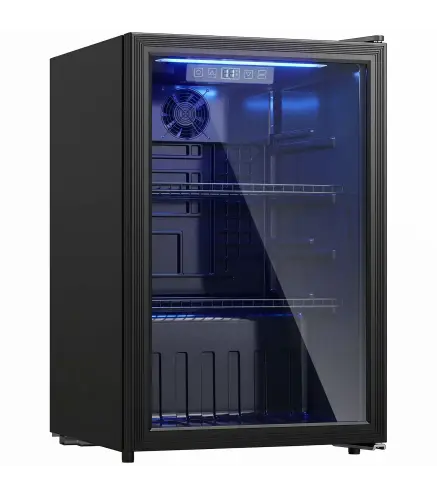 Frigorífico de Bebidas 70 L con Puerta de Vidrio Doble Iluminación LED 2 Estantes Ajustables para 70 Latas