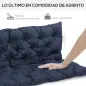 Colchón de Banco de 3 Plazas 150x98x8 cm con 6 Cordones de Fijación para Jardín Terraza Balcón Exterior Azul